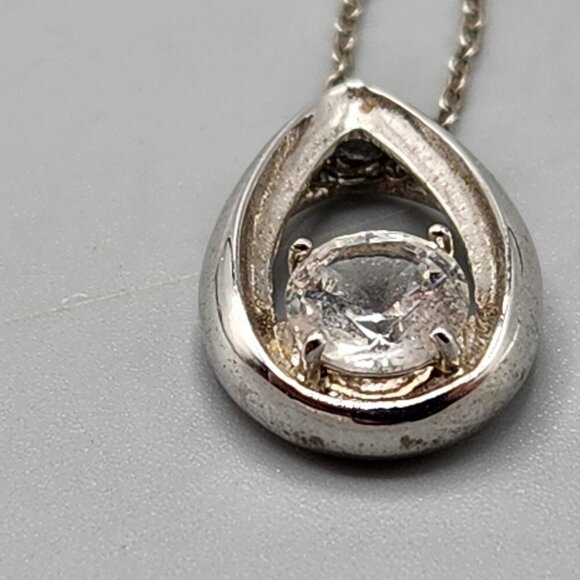 Sterling Silver Teardrop Pendant Necklace w CZ accent 925 DL Italy Link Chain - Picture 3 of 9